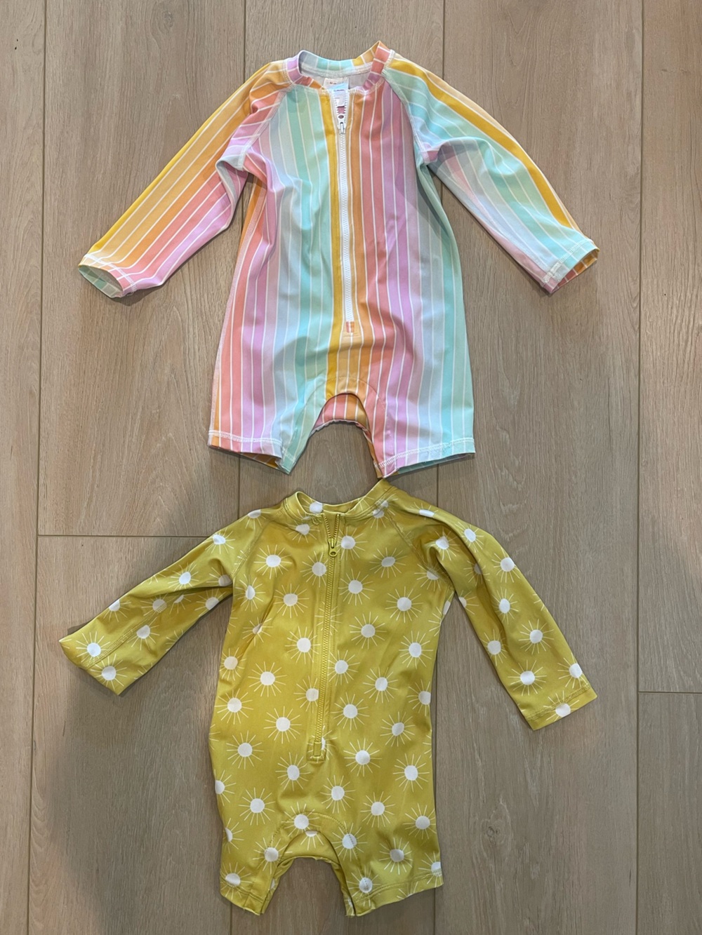 Hanna Andersson Kids One-Piece Swimsuits in Pastel Rainbow & Yellow